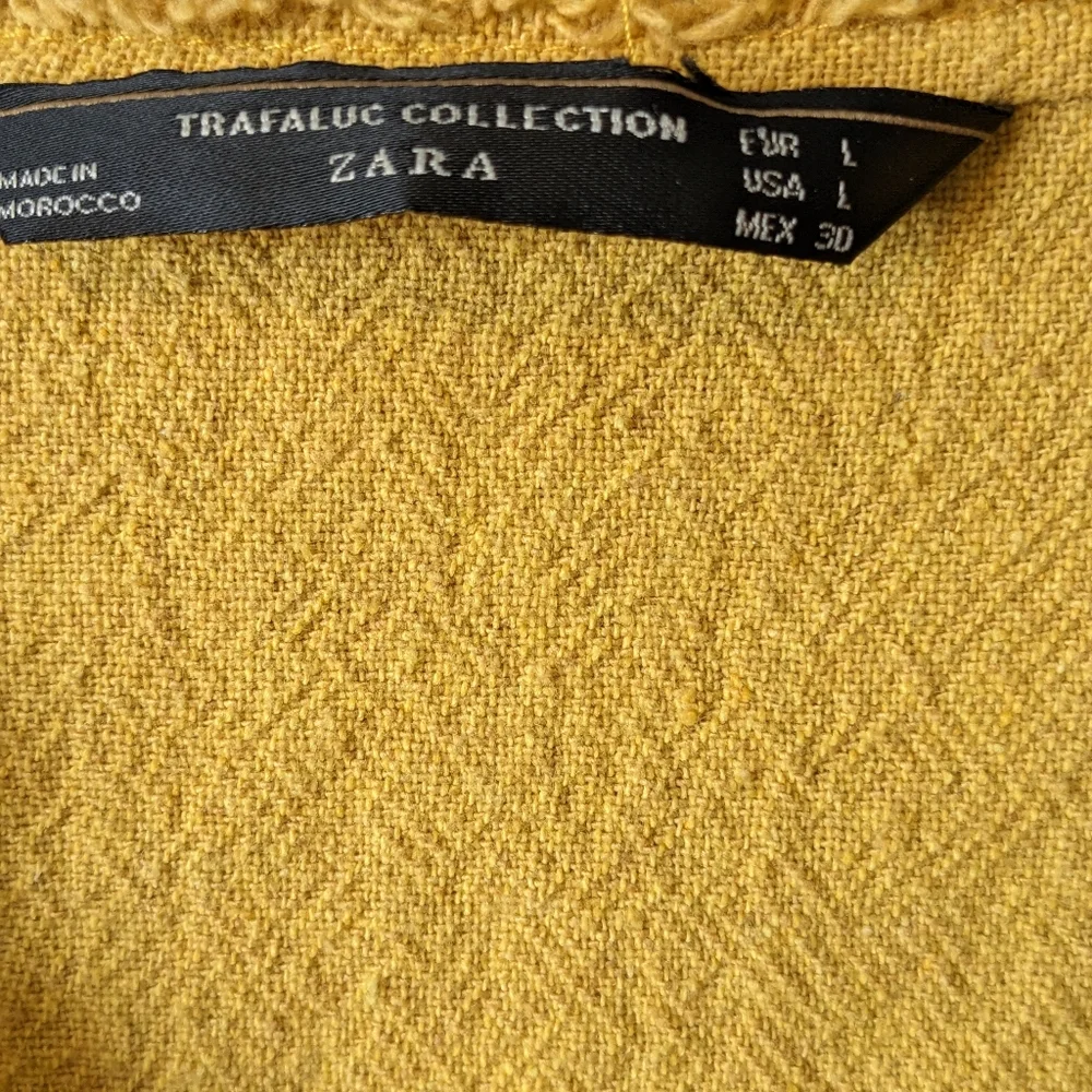 Zara Boho Crop Top Yellow Mustard Babydoll Long Sleeve Sz. L
